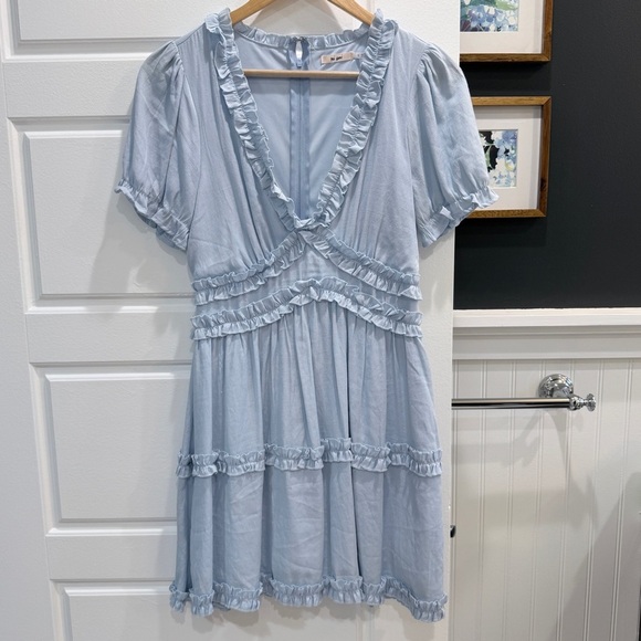 Mon Ami Dresses & Skirts - Pale Blue Ruffle V-Neck Mini Dress